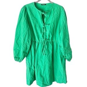 Boutique Dress Women's XL BTFBM Kelly Green Tie Front Balloon Sleeve Cotton